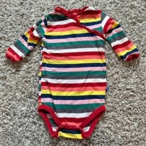 KicKee Pants Bamboo 6-12 Months‎ Striped Ruffle Trim Long Sleeve Baby Bodysuit